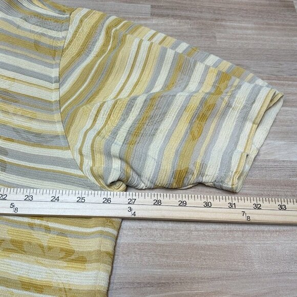 Tommy Bahama Shirt Mens Extra Large Silk Cotton Yellow Stripe Tropical Print - Picture 8 of 14